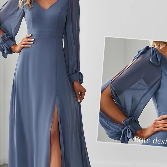 Ever Pretty Long Sleeve Dusty Blue Dress Semi-Formal Wedding guest NEW with tag - Picture 1 of 6